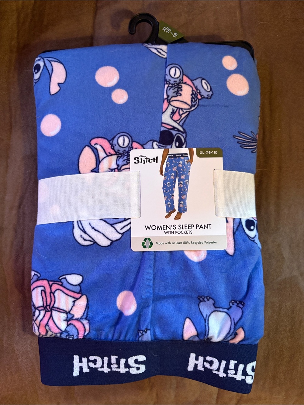Disney Women's Blue Stitch Fleece Sleep Pants with Pink Accents